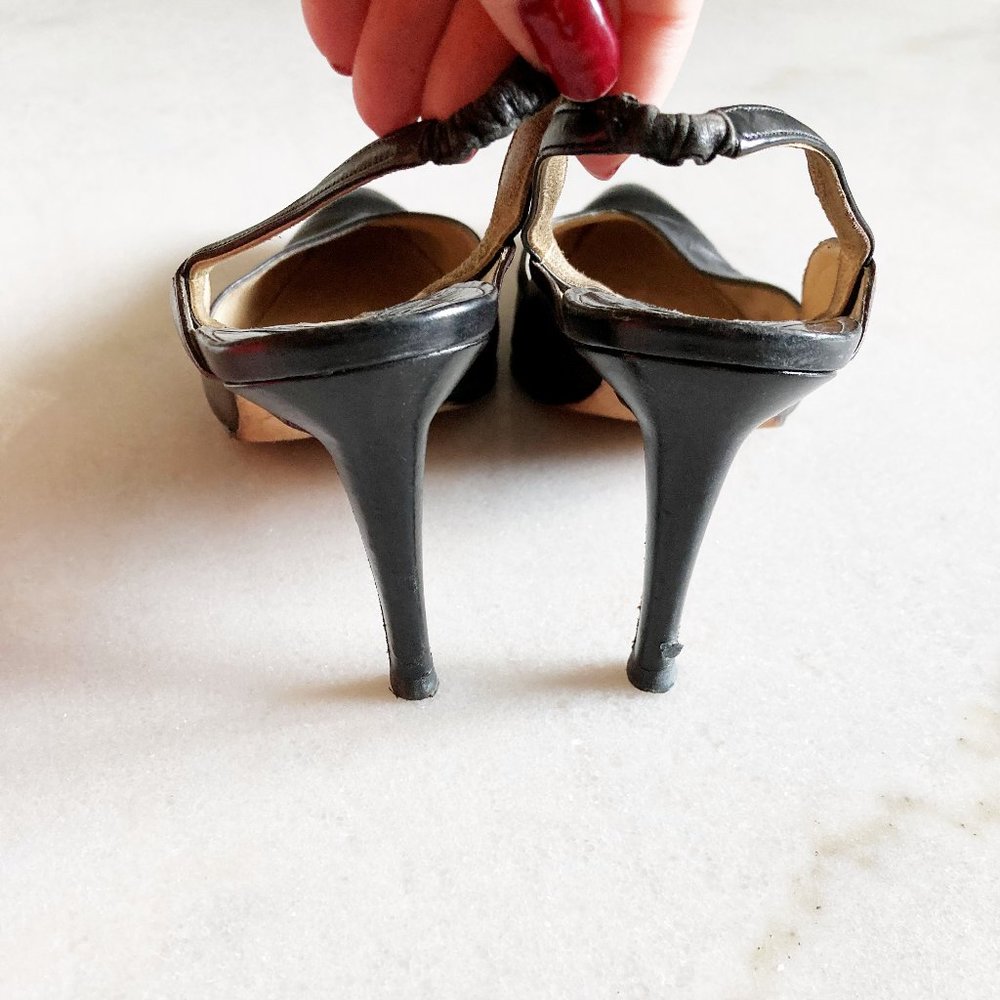 Manolo Blahnik black & brown leather slingback heels, pointed toes, stiletto - Picture 5 of 10